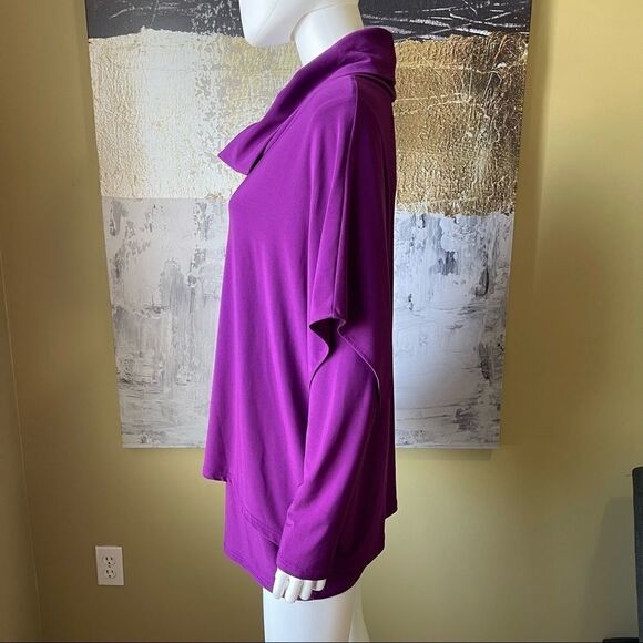 Joseph Ribkoff Layered Cowl Neck Purple Long Sleeve Blouse - Picture 5 of 8
